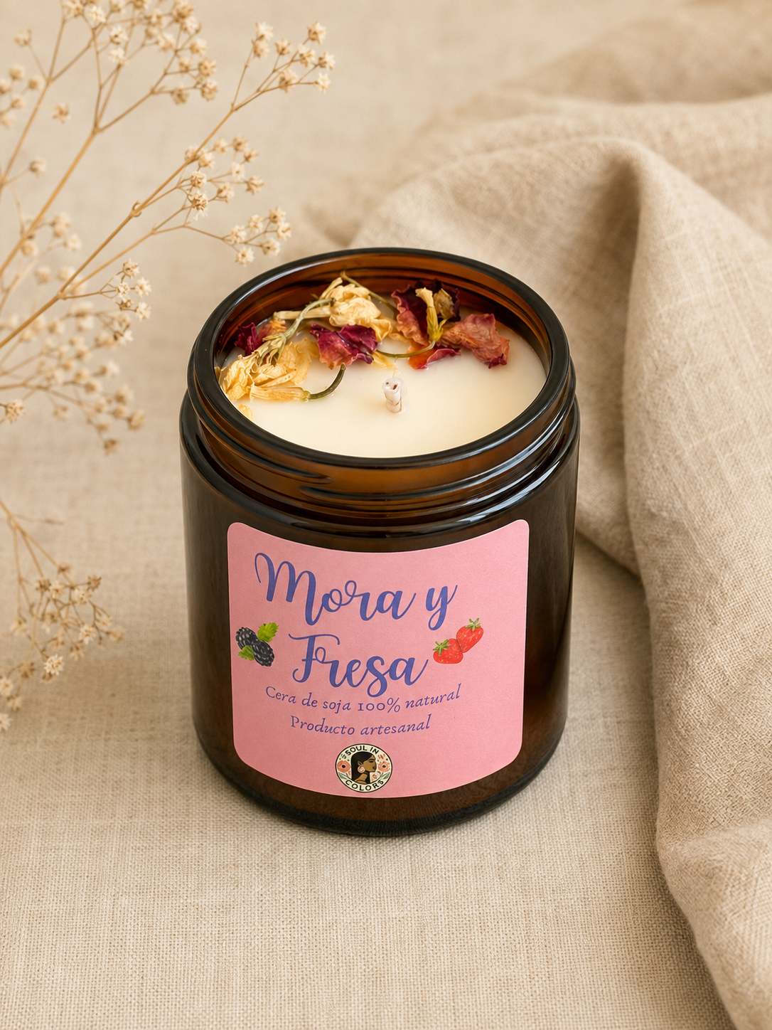 Vela de fresa y mora