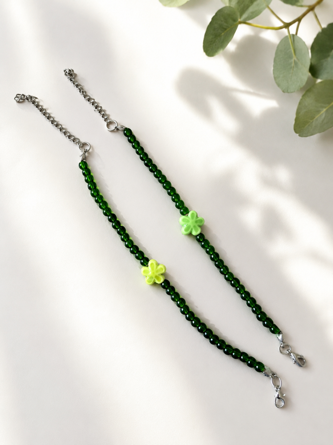 Pulsera flor cerámica verde