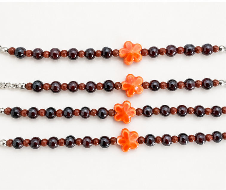 Pulsera naranja flor de cerámica