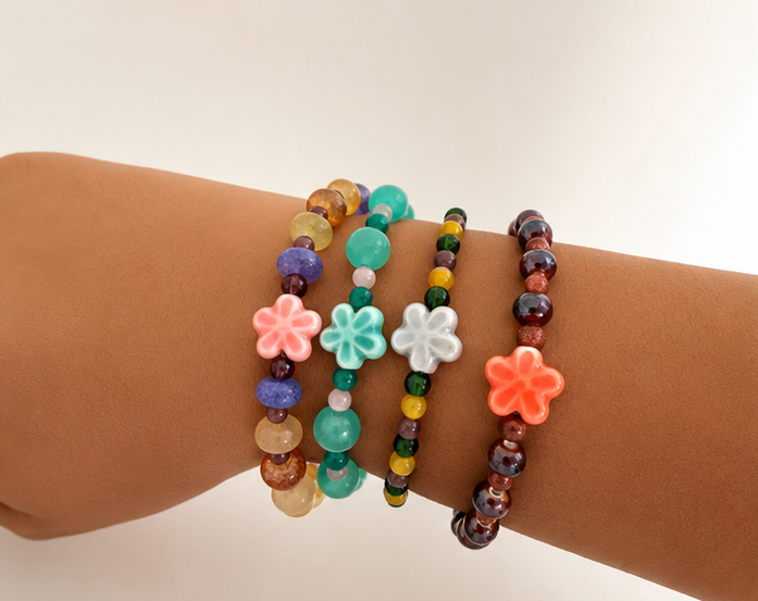 Pulsera multicolor flor de cerámica