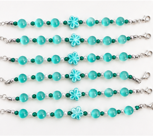 Pulsera azul flor de cerámica