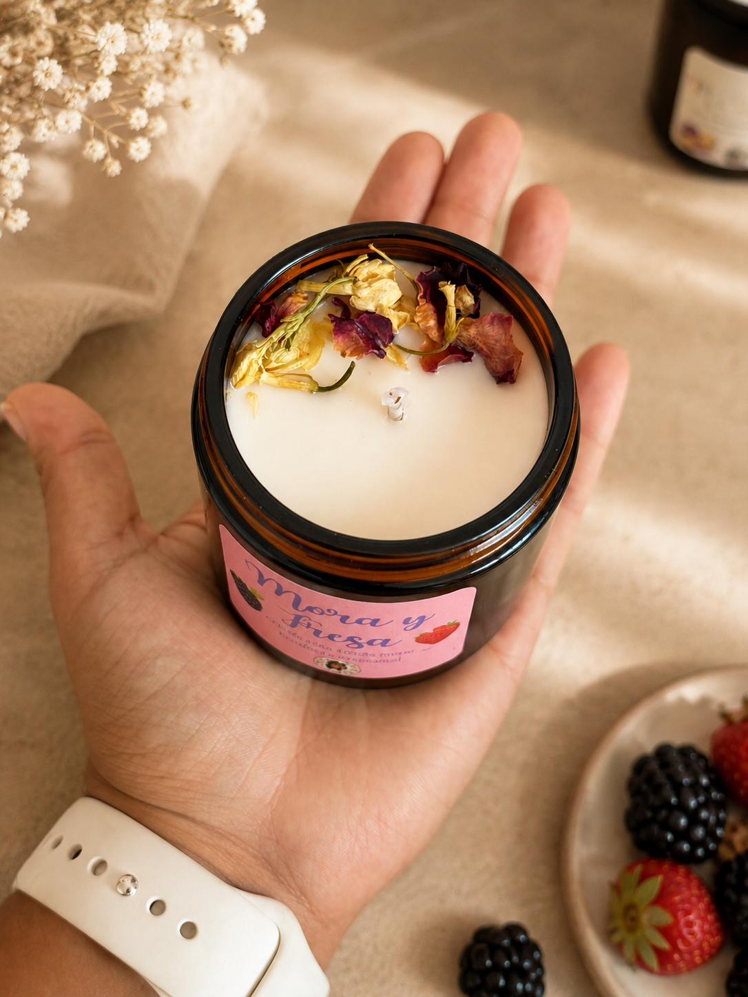 Vela de fresa y mora