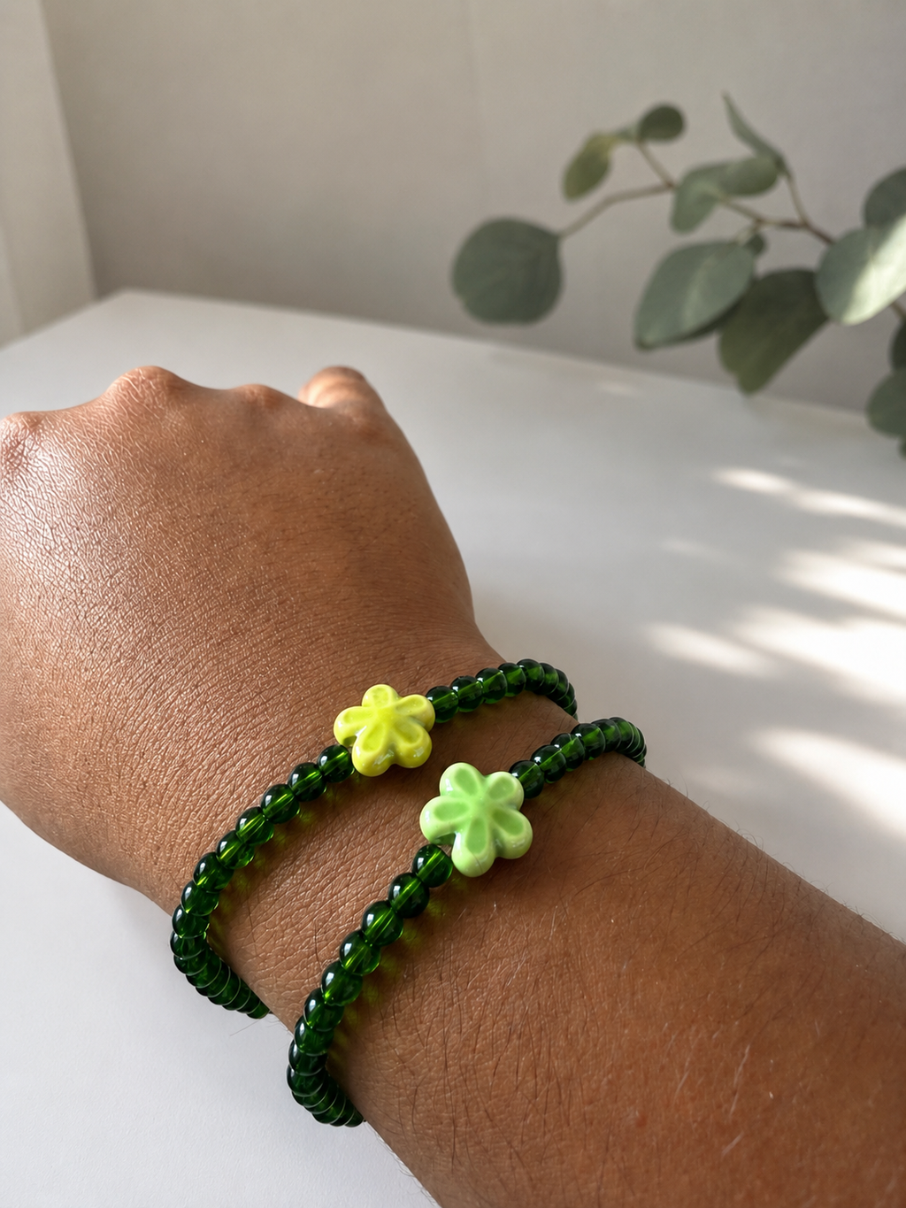 Pulsera flor cerámica verde